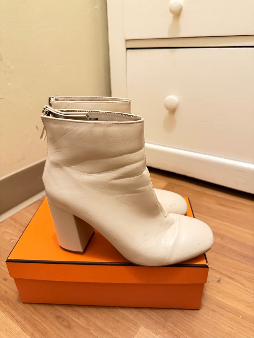 Forever 21 Cream Leather Block Heel Ankle Boots